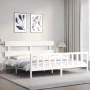 White solid wood bed frame with headboard 200x200 cm by vidaXL, Beds and slatted bases - Ref: Foro24-3193292, Price: 151,12 €...