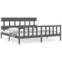 Gray solid wood bed frame with headboard 200x200cm by vidaXL, Beds and slatted bases - Ref: Foro24-3193358, Price: 168,20 €, ...