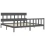 Gray solid wood bed frame with headboard 200x200cm by vidaXL, Beds and slatted bases - Ref: Foro24-3193358, Price: 168,20 €, ...