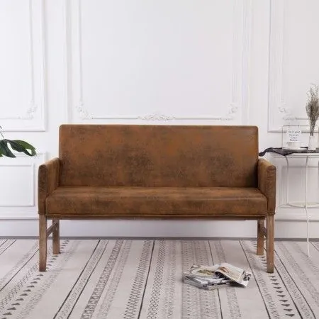 Brown 140 cm artificial suede armrest bench by vidaXL, Benches for halls and storage - Ref: Foro24-281338, Price: 245,98 €, D...
