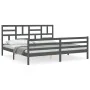 Gray solid wood bed frame with headboard 200x200cm by vidaXL, Beds and slatted bases - Ref: Foro24-3194918, Price: 170,85 €, ...