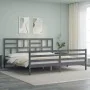 Gray solid wood bed frame with headboard 200x200cm by vidaXL, Beds and slatted bases - Ref: Foro24-3194918, Price: 170,85 €, ...