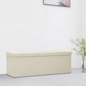 Cream White Faux Linen Folding Storage Bench by vidaXL, Benches for halls and storage - Ref: Foro24-338792, Price: 60,34 €, D...