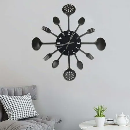 Wall clock with spoon and fork design, black, 40 cm, aluminum by vidaXL, Wall clocks - Ref: Foro24-325163, Price: 30,58 €, Di...
