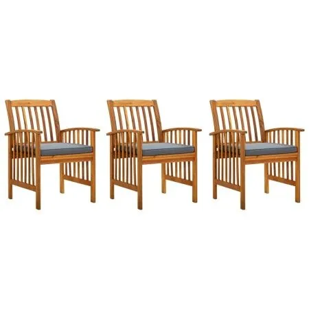 Esstischstühle für den Garten, 3 Stück mit massiven Akazienholz und Kissen. von vidaXL, Gartenstühle - Ref: Foro24-312131, Pr...