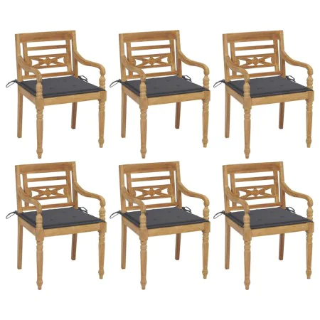 Batavia chairs, 6 units, solid teak wood with cushions. by vidaXL, Garden chairs - Ref: Foro24-3073322, Price: 752,31 €, Disc...
