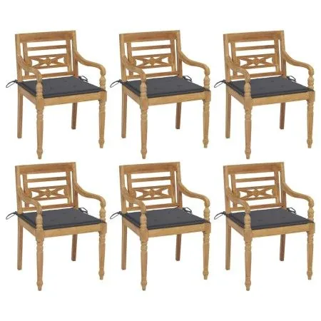 Batavia Stühle 6 Einheiten Massivholz Teak mit Kissen von vidaXL, Gartenstühle - Ref: Foro24-3073322, Preis: 739,29 €, Rabatt: %