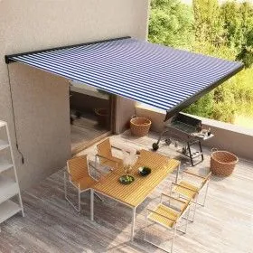 Toldo de carrete manual azul y blanco 400x300 cm de vidaXL, Toldos - Ref: Foro24-3052704, Precio: 501,88 €, Descuento: %