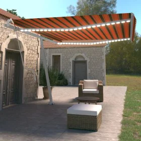 Toldo automático LED sensor de viento naranja marrón 450x350 cm de vidaXL, Toldos - Ref: Foro24-3069655, Precio: 796,60 €, De...