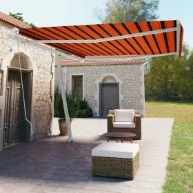 Toldo de pie retráctil manual naranja y marrón 450x350 cm de vidaXL, Toldos - Ref: Foro24-3069640, Precio: 509,29 €, Descuent...
