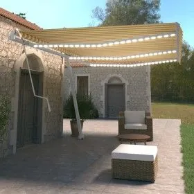 Toldo automático LED sensor de viento amarillo blanco 600x350cm de vidaXL, Toldos - Ref: Foro24-3069693, Precio: 919,04 €, De...