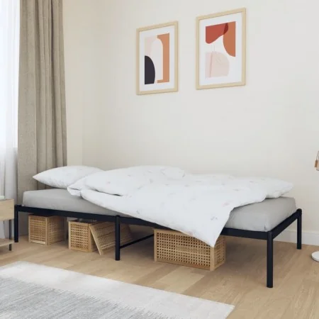 Black metal bed frame 100x190 cm by vidaXL, Beds and slatted bases - Ref: Foro24-350840, Price: 69,03 €, Discount: %