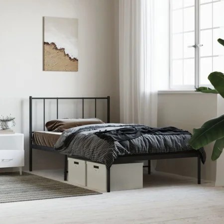 Bed frame with black metal headboard 90x190 cm by vidaXL, Beds and slatted bases - Ref: Foro24-352472, Price: 59,93 €, Discou...