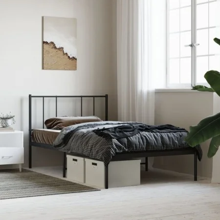 Estructura de cama con cabecero metal negro 90x190 cm de vidaXL, Camas y somieres - Ref: Foro24-352472, Precio: 60,03 €, Desc...
