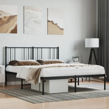 Estructura de cama con cabecero metal negro 135x190 cm de vidaXL, Camas y somieres - Ref: Foro24-352479, Precio: 94,10 €, Des...