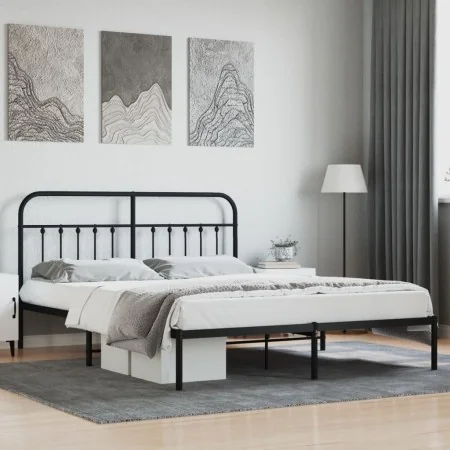 Bed frame with black metal headboard 183x213 cm by vidaXL, Beds and slatted bases - Ref: Foro24-352583, Price: 123,82 €, Disc...