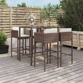 Garden table and high stools 5 pieces and brown PE rattan cushions by vidaXL, Garden sets - Ref: Foro24-3200655, Price: 405,1...