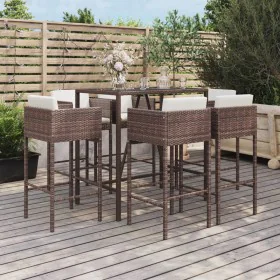 Gartenhochstuhl und Hocker Set 7 Stück mit Kissen aus PE-Rattan Braun von vidaXL, Gartensets - Ref: Foro24-3200656, Preis: 55...