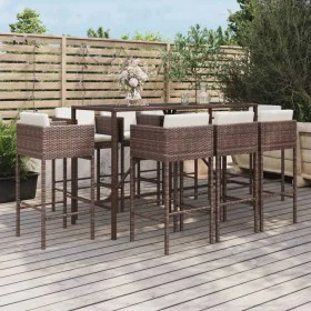 Garden table and high stools 9 pieces and brown PE rattan cushions by vidaXL, Garden sets - Ref: Foro24-3200650, Price: 735,6...