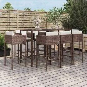 Gartentisch und Hochhocker 9-teilig und braune PE-Rattankissen von vidaXL, Gartensets - Ref: Foro24-3200650, Preis: 735,62 €,...