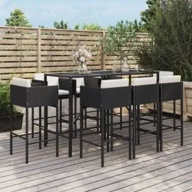 Garden table and high stools 9 pieces and black PE rattan cushions by vidaXL, Garden sets - Ref: Foro24-3200652, Price: 716,1...