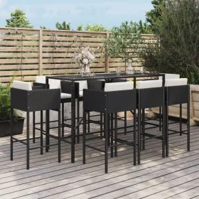 Gartentisch und Hochhocker 9-teilig und schwarze PE-Rattankissen von vidaXL, Gartensets - Ref: Foro24-3200652, Preis: 716,16 ...