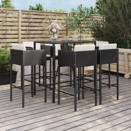 Garden table and high stools and cushions 7 pieces black PE rattan by vidaXL, Garden sets - Ref: Foro24-3200658, Price: 559,2...