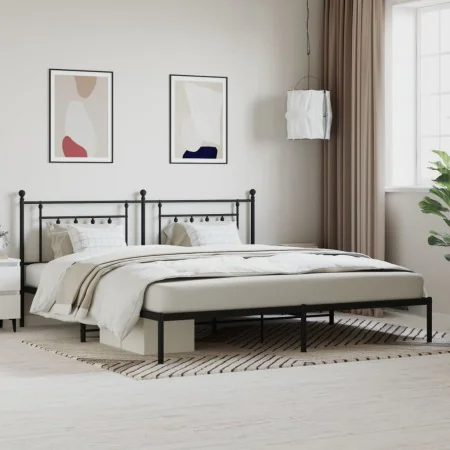 Bed frame with black metal headboard 193x203 cm by vidaXL, Beds and slatted bases - Ref: Foro24-353543, Price: 106,71 €, Disc...