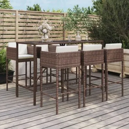 Garden table and high stools 7 pieces with brown PE rattan cushions by vidaXL, Garden sets - Ref: Foro24-3200649, Price: 585,...