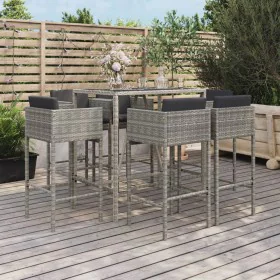 Garden table and high stools and cushions 7 pieces gray PE rattan by vidaXL, Garden sets - Ref: Foro24-3200660, Price: 576,67...