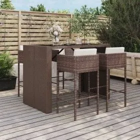 Gartentisch und Hochhocker 5 Stück und braune PE-Rattankissen von vidaXL, Gartensets - Ref: Foro24-3200666, Preis: 466,81 €, ...