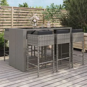 Garden table and high stools and cushions 7 pieces gray PE rattan by vidaXL, Garden sets - Ref: Foro24-3200665, Price: 642,72...