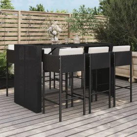 Garden table and high stools and cushions 7 pieces black PE rattan by vidaXL, Garden sets - Ref: Foro24-3200664, Price: 698,6...
