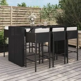 Gartentisch und hohe Hocker und Kissen 7-teilig aus schwarzem PE-Rattan von vidaXL, Gartensets - Ref: Foro24-3200664, Preis: ...