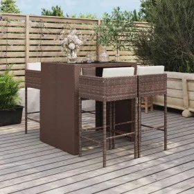 Garden table and high stools 5 pieces and brown PE rattan cushions by vidaXL, Garden sets - Ref: Foro24-3200669, Price: 445,1...