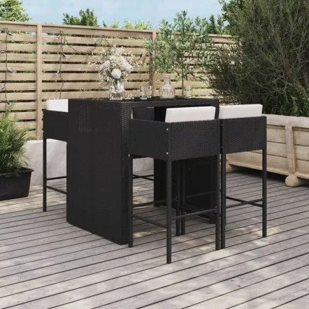 Garden table and high stools 5 pieces and black PE rattan cushions by vidaXL, Garden sets - Ref: Foro24-3200670, Price: 481,4...