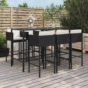 Garden table and high stools and cushions 7 pieces black PE rattan by vidaXL, Garden sets - Ref: Foro24-3200651, Price: 573,9...