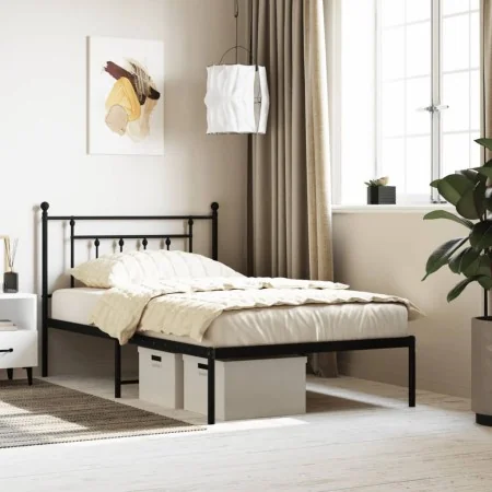 Estructura de cama con cabecero metal negro 107x203 cm de vidaXL, Camas y somieres - Ref: Foro24-353533, Precio: 85,49 €, Des...
