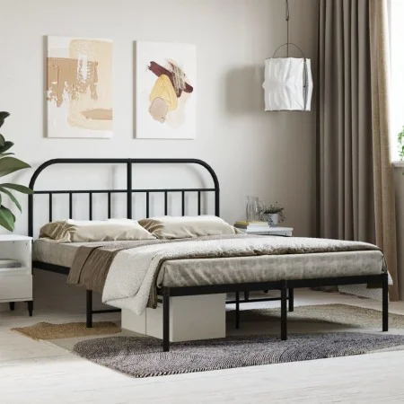 Estructura de cama con cabecero metal negro 150x200 cm de vidaXL, Camas y somieres - Ref: Foro24-353637, Precio: 116,52 €, De...