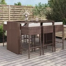 Garden table and high stools 7 pieces with brown PE rattan cushions by vidaXL, Garden sets - Ref: Foro24-3200663, Price: 644,...