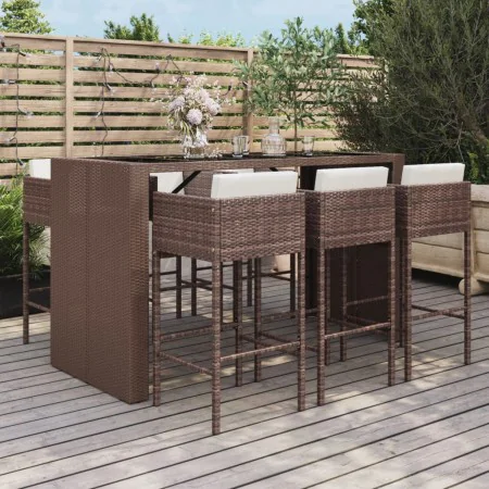 Garden table and high stools 7 pieces with brown PE rattan cushions by vidaXL, Garden sets - Ref: Foro24-3200663, Price: 644,...