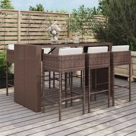 Gartenhochstuhl und Hocker Set 7 Stück mit Kissen aus PE-Rattan Braun von vidaXL, Gartensets - Ref: Foro24-3200663, Preis: 64...