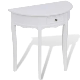 Mesa consola semicircular con cajón blanca de vidaXL, Mesas auxiliares - Ref: Foro24-241530, Precio: 144,62 €, Descuento: %