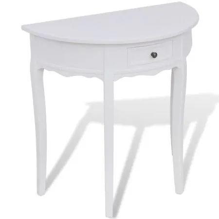 Mesa consola semicircular con cajón blanca de vidaXL, Mesas auxiliares - Ref: Foro24-241530, Precio: 144,62 €, Descuento: %