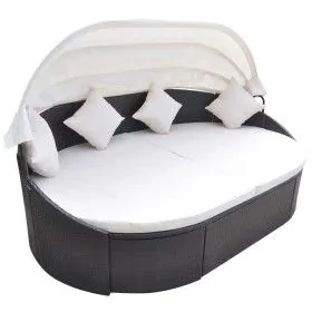 Liegestuhl mit Baldachin aus braunem synthetischem Rattan von vidaXL, Betten im Freien - Ref: Foro24-41831, Preis: 460,80 €, ...