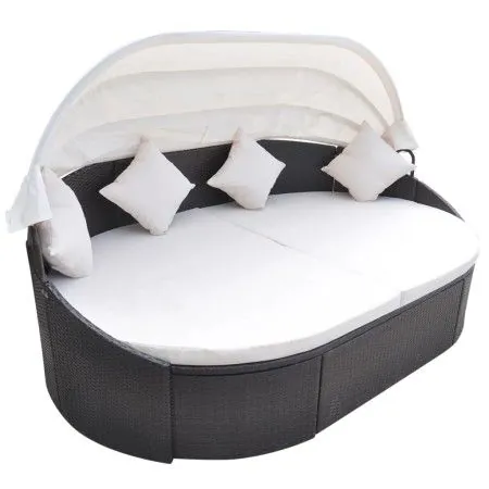 Brown synthetic rattan sun lounger with canopy by vidaXL, Outdoor beds - Ref: Foro24-41831, Price: 460,80 €, Discount: %