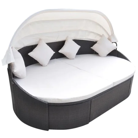 Liegestuhl mit Baldachin aus braunem synthetischem Rattan von vidaXL, Betten im Freien - Ref: Foro24-41831, Preis: 460,80 €, ...