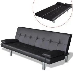 Schlafsofa mit zwei verstellbaren schwarzen Kunstlederkissen von vidaXL, Sofas - Ref: Foro24-241722, Preis: 333,61 €, Rabatt: %