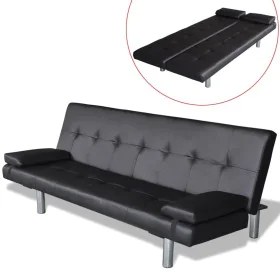 Sofa bed with two adjustable black artificial leather cushions by vidaXL, Sofas - Ref: Foro24-241722, Price: 333,61 €, Discou...