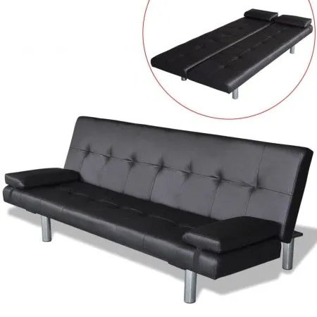 Sofa bed with two adjustable black artificial leather cushions by vidaXL, Sofas - Ref: Foro24-241722, Price: 333,61 €, Discou...